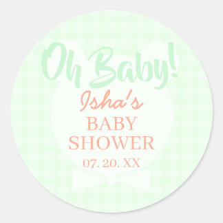 Lichtgroene baby shower Oh baby ronde sticker