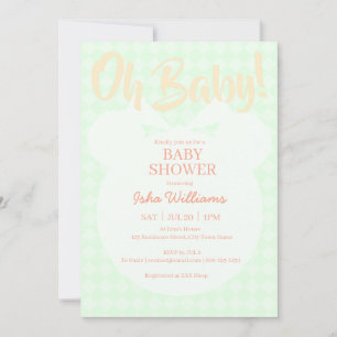 Lichtgroene Beer Oranje Oh Baby Shower Uitnodiging