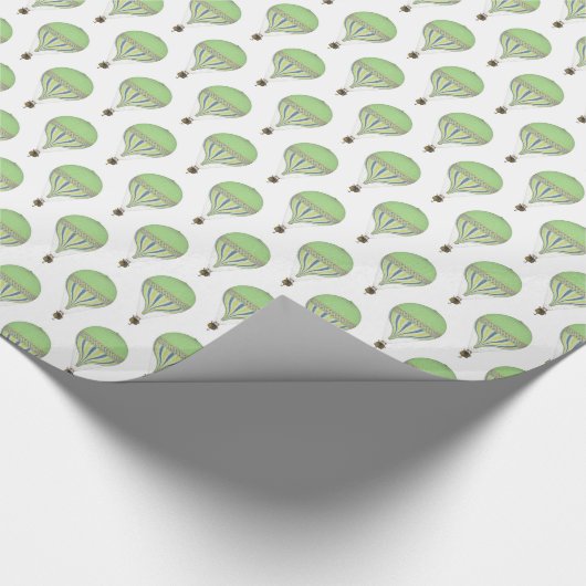  lichtgroene, blauwe, gele heteluchtballonnen cadeaupapier (Hoek)