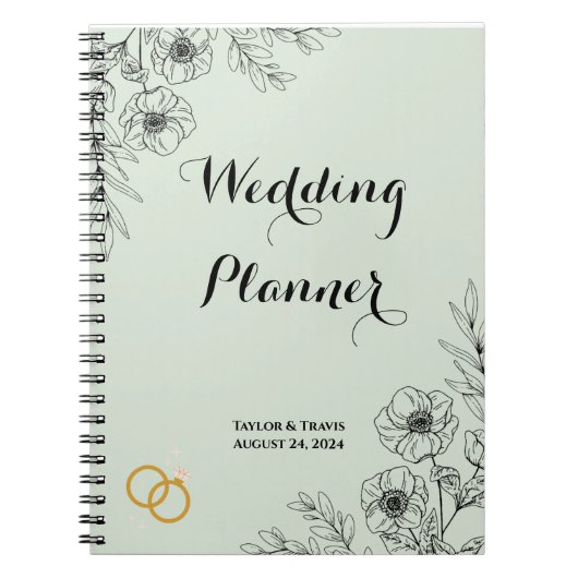 LICHTGROENE BLOEMEN BRUILOFT PLANNER NOTITIEBOEK (Voorkant)