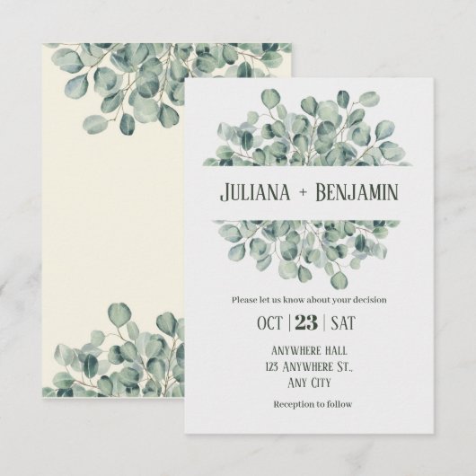 Lichtgroene Bloemen Winter bruiloft Kaart (Voorkant / Achterkant)