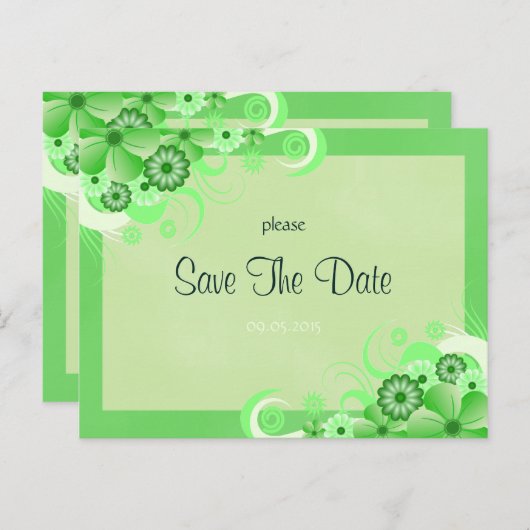 Lichtgroene bloemenbewaar de datum bekendmaking Ka Aankondigingskaart (Voorkant / Achterkant)