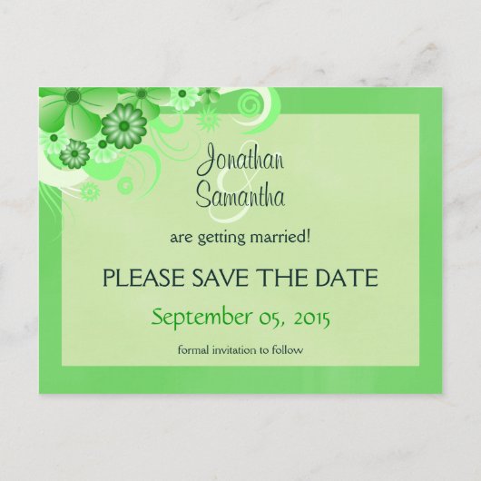 Lichtgroene bloemenbewaar de datum bekendmaking Ka Aankondigingskaart (Achterkant)