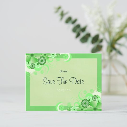 Lichtgroene bloemenbewaar de datum bekendmaking Ka Aankondigingskaart (Staand voorkant)