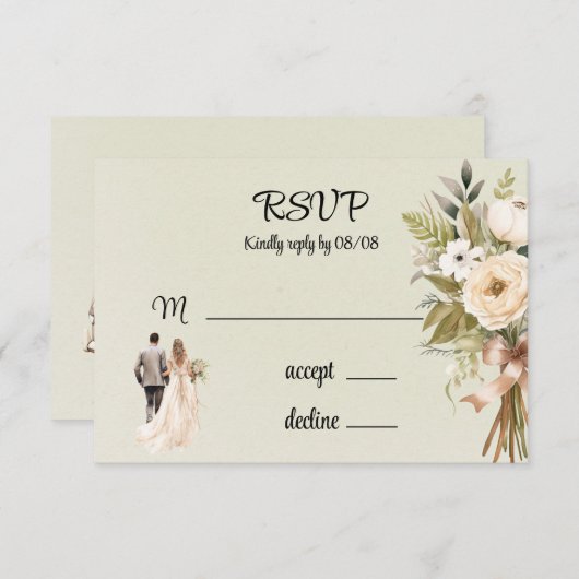 Lichtgroene bruid en bruidegom bloemen bruiloft RSVP kaartje (Voorkant / Achterkant)