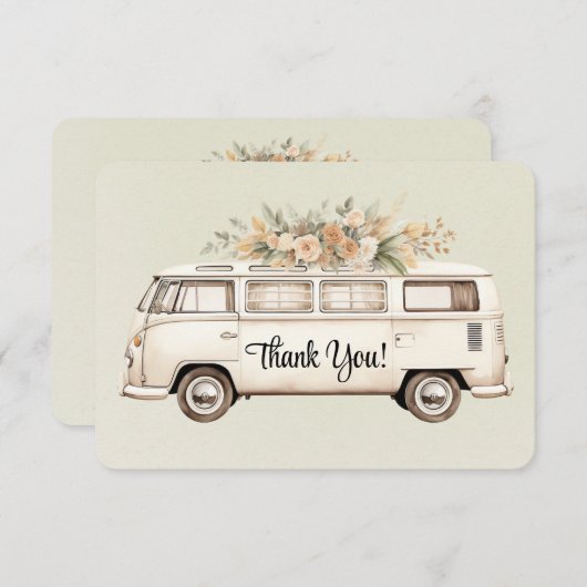 Lichtgroene bus bruiloft bedankkaart (Voorkant / Achterkant)