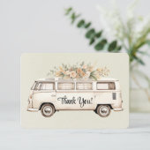 Lichtgroene  bus bruiloft bedankkaart (Staand voorkant)