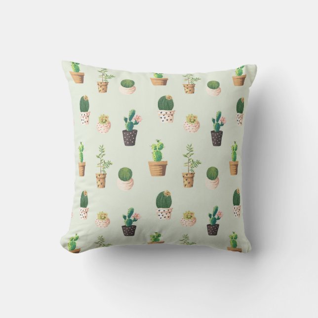 Lichtgroene cactus Succulent Plant Pattern Pillow Kussen (Voorkant)