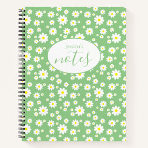 Lichtgroene Daisy Flower Patroon Aangepaste naam Notitieboek
