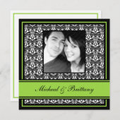 Lichtgroene damasten trouw- en verlovingsaankondig aankondiging (Voorkant / Achterkant)