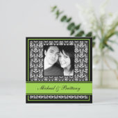 Lichtgroene damasten trouw- en verlovingsaankondig aankondiging (Staand voorkant)