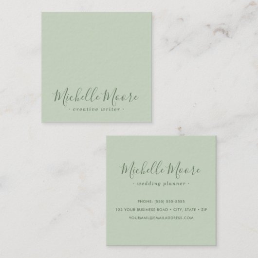 Lichtgroene elegant minimalistisch professioneel vierkante visitekaartje (Voorkant / Achterkant)