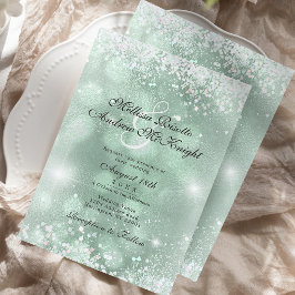 Lichtgroene Elegante Zilveren Glitter Bruiloft Kaart