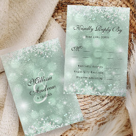 Lichtgroene Elegante Zilveren Glitter Bruiloft RSVP Kaartje