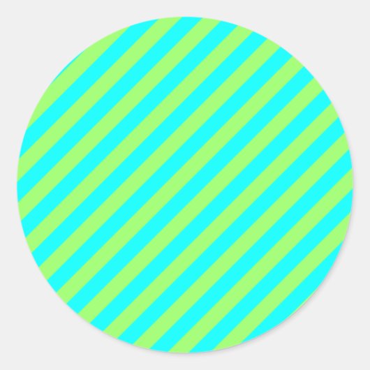 Lichtgroene en Aqua diagonale strepen Ronde Sticker (Voorkant)