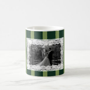 Lichtgroene en donkergroene vintage kanten streep koffiemok