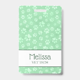 Lichtgroene en witte dierenpootafdrukmonogram badge