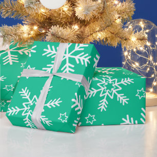 Lichtgroene en witte kerstsn flakes cadeaupapier