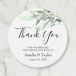 Lichtgroene eucalyptus bladeren rond bedankjes labels