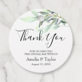 Lichtgroene eucalyptus bladeren rond bedankjes labels (Voorkant)
