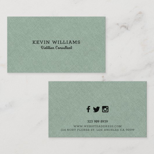 Lichtgroene faux linnen textuur achtergrond visitekaartje (Voorkant / Achterkant)