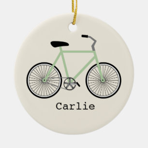 Lichtgroene fiets, speciaal gepersonaliseerd versi keramisch ornament