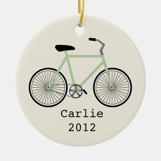 Lichtgroene fiets, speciaal gepersonaliseerd versi keramisch ornament (Voorkant)