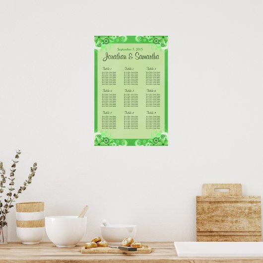 Lichtgroene "Floral Wedding Table"-stoelenkaart Poster (Keuken)