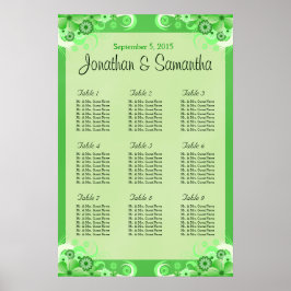 Lichtgroene "Floral Wedding Table"-stoelenkaart Poster