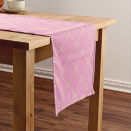 Lichtgroene gele cel roze geruite patroon. korte tafelloper