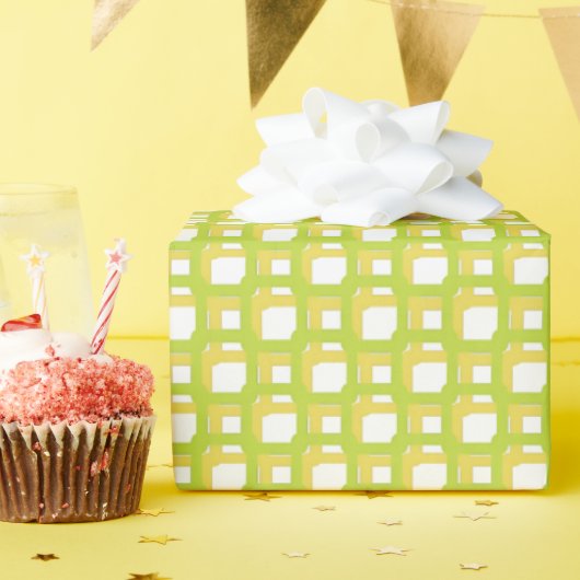 Lichtgroene gele geweven vierkanten cadeaupapier (Verjaardagsfeest)