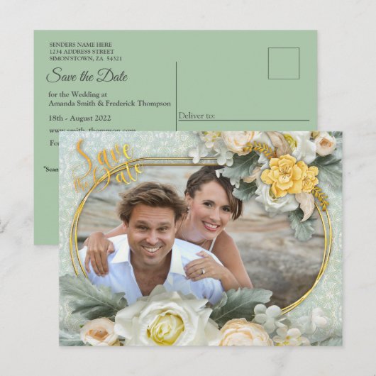 Lichtgroene, gele & witte mandala's aankondigingskaart (Voorkant / Achterkant)