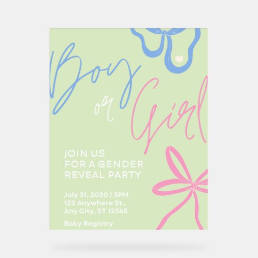 Lichtgroene gender reveal party acryl bord (Voorkant)