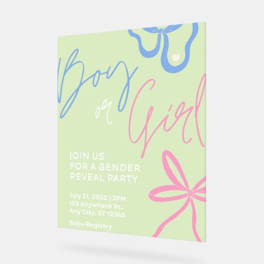 Lichtgroene gender reveal party acryl bord (Hoek)