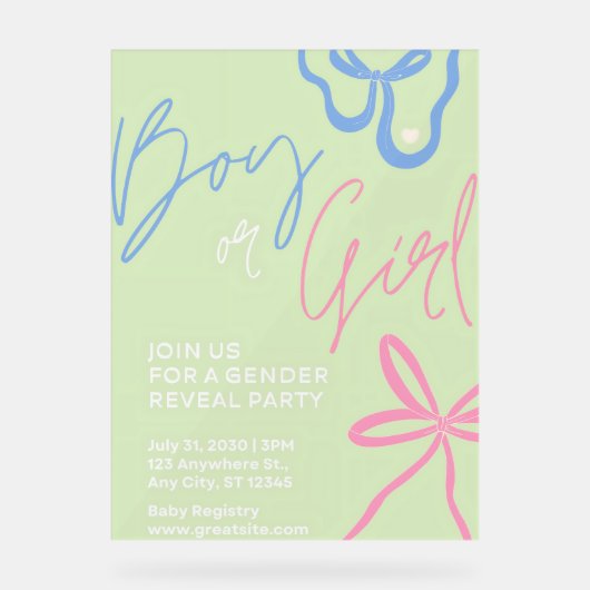 Lichtgroene Gender Reveal Party Invitation Acryl Bord (Voorkant)