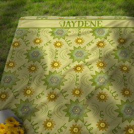 Lichtgroene geometrische bloemen fleece deken