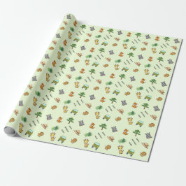 Lichtgroene gepersonaliseerde safari dier verjaard cadeaupapier