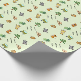 Lichtgroene gepersonaliseerde safari dier verjaard cadeaupapier