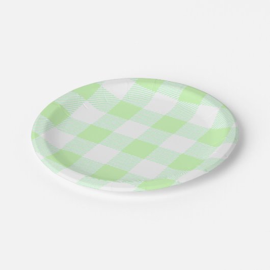 lichtgroene gingham check papieren bordje (Gekanteld)