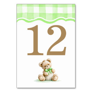 Lichtgroene Gingham En Teddibeer Baby Shower Kaart