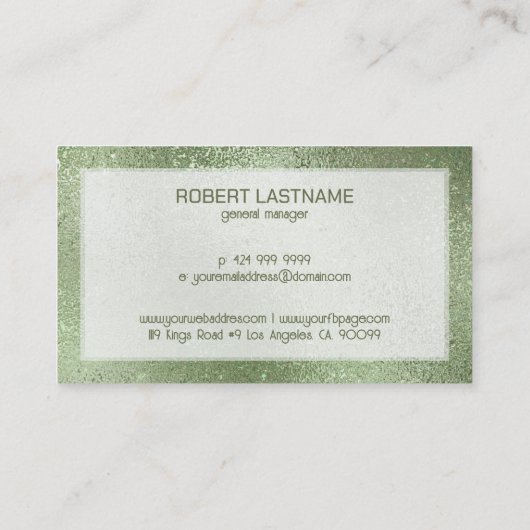 Lichtgroene gladde, iriserende textuur visitekaartje (Achterkant)