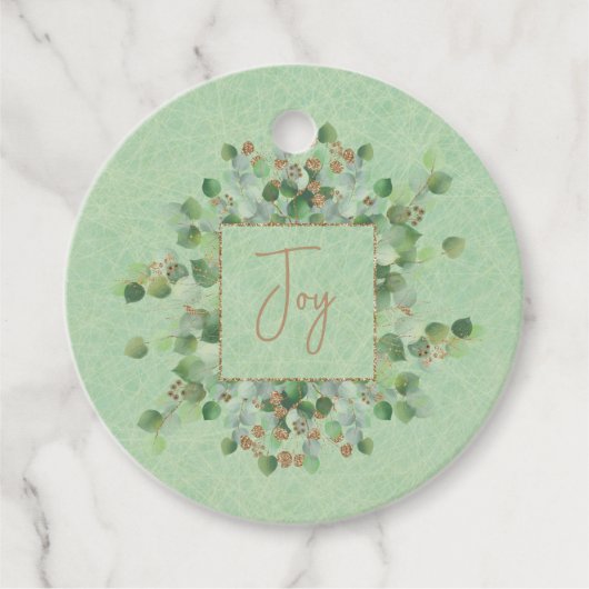 Lichtgroene glitter Botanische Eucalyptus Aangepas Bedankjes Labels (Voorkant)