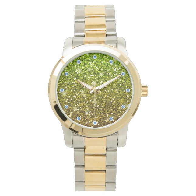 Lichtgroene goudglitters horloge (Voorkant)