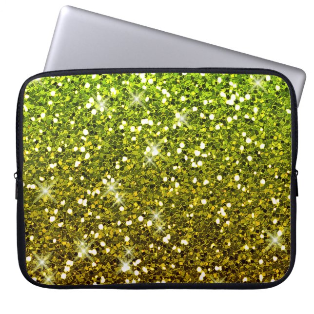 Lichtgroene goudglitters laptop sleeve (Voorkant)