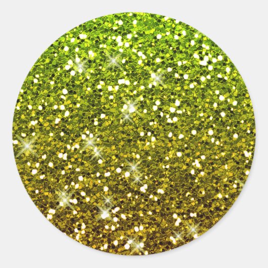 Lichtgroene goudglitters ronde sticker (Voorkant)