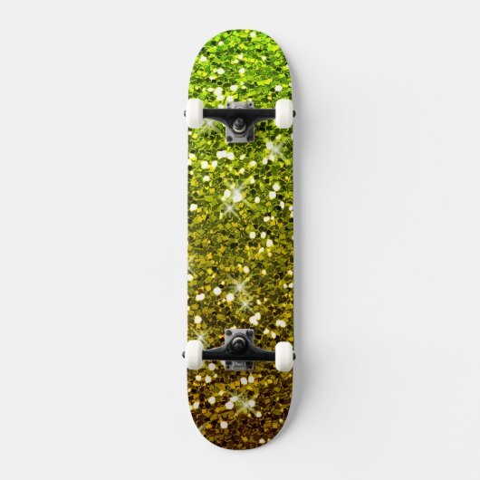 Lichtgroene goudglitters skateboard (Voorkant)