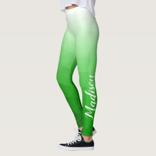 Lichtgroene Gradient Geometry Mesh Patroon Naam Leggings