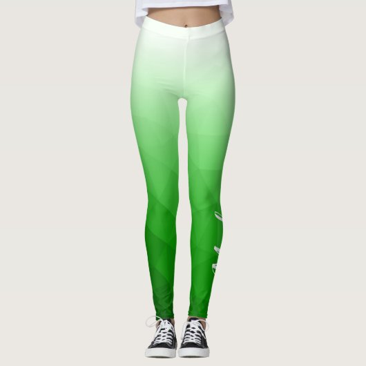 Lichtgroene Gradient Geometry Mesh Patroon Naam Leggings (Voorkant)