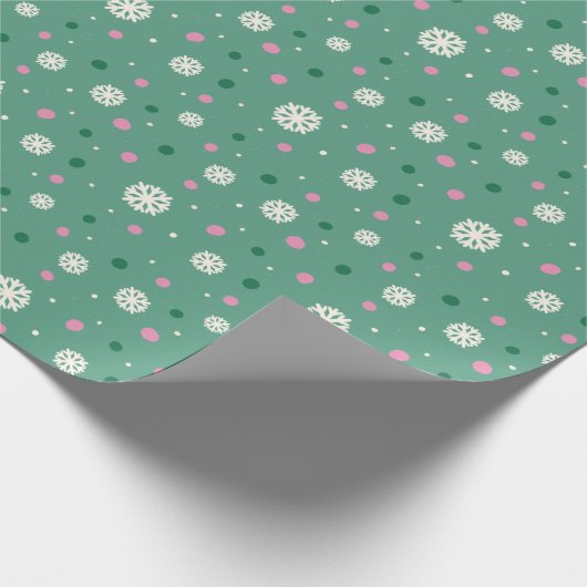 Lichtgroene grillige winter sneeuwvlokken Kerstmis Cadeaupapier (Hoek)