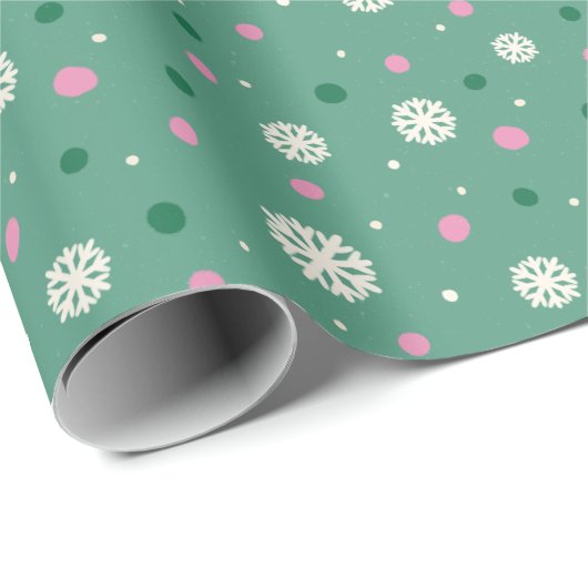Lichtgroene grillige winter sneeuwvlokken Kerstmis Cadeaupapier (Rol Hoek)